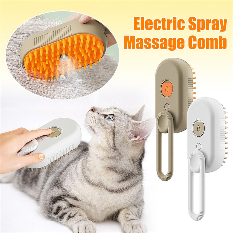 3 - in - 1 Steamy Pet Brush – Electric Spray Grooming Comb for Cats & Dogs | Hair Removal & Massage Tool - WhiskerNook